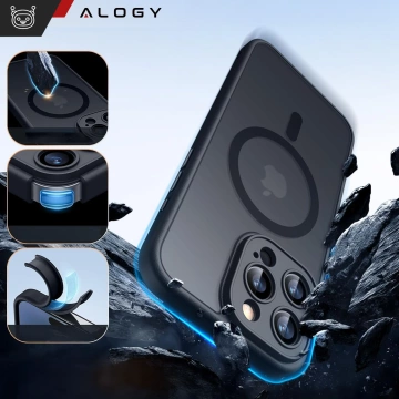 Etui do Apple iPhone 16 Pro Max obudowa Alogy MagSafe Hybrid Matte Case pokrowiec matowy z ochroną obiektywu czarny + szkło hartowane