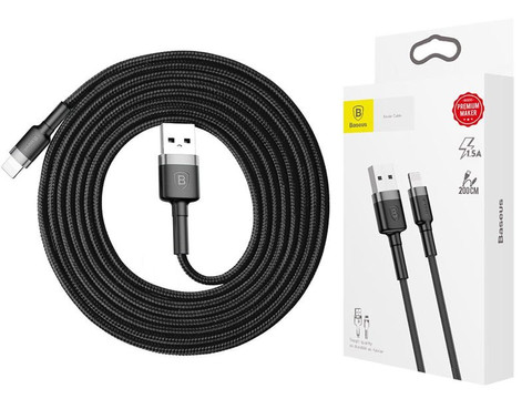 Kabel 2m Baseus Keviar USB Lightning für iPhone iPad iPod 1.5A Czarny