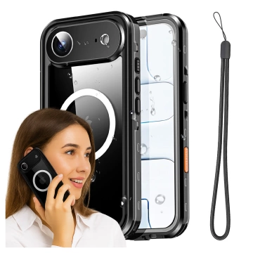 Etui Wodoodporne do Apple iPhone 17 Air 6,6", Pancerna Obudowa 360° z Przezroczystym Tyłem, Kompatybilna z MagSafe, Alogy HydroArmor™ IP68 Case – Czarne