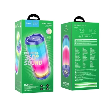 HOCO Głośnik Bluetooth HC8 Niebieski Przenośny LED RGB 1800 mAh 10W