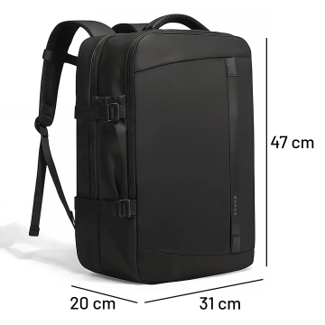 Bange wasserdichter Rucksack, Laptoptasche, 15,6 Zoll, Reisen, 47 x 31 x 20 cm, für Arbeit, Schule, Flugzeug, Herren, Damen, mit USB-Anschluss, Schwarz