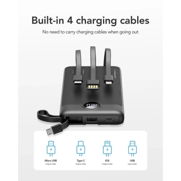 Powerbank Externer Akku VEGER C10 – 10.000 mAh (Micro Typ C Lightning 8-polig) schwarz (W1116)