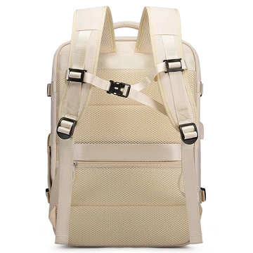 Wasserdichter Rucksack von Bange für Laptops bis 15,6 Zoll, ideal für Städtetrips, 46 x 31,5 x 20 cm, für Arbeit und Flugreisen, für Damen und Herren, mit USB-Anschluss, beige