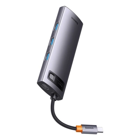 BASEUS HUB adapter przejściówka 8w1 Typ C na 3x USB3.0 / PD /  HDMI 4K 60Hz / RJ45 / SD/TF szary WKWG080113/BS-OH101