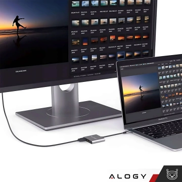 Adapter przejściówka HUB 3w1 USB-C na HDMI USB-A USB-C 4K 60Hz Alogy szary
