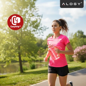 Duża Butelka Motywacyjna na Wodę 1.7L Bidon Sportowy z Miarką, Uchwytem i Pokrywką 2w1 (Dzióbek + Słomka), Wygodna i Szczelna, Alogy Sport 1700ml – Różowa