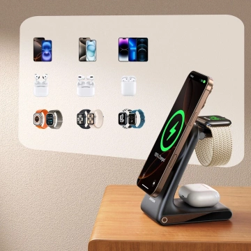 Joyroom 15W 3in1 Wireless Charger Ladestation mit MagSafe - Schwarz