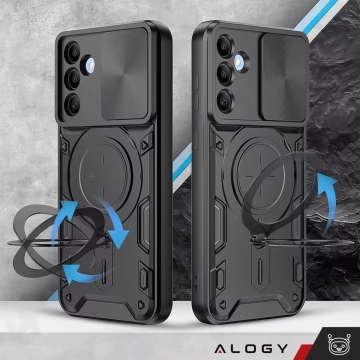 Schutzhülle für Samsung Galaxy S25 Plus, gepanzerte Slide-Hülle mit Ringkameraschutz, Alogy CamGuard Pro, schwarz