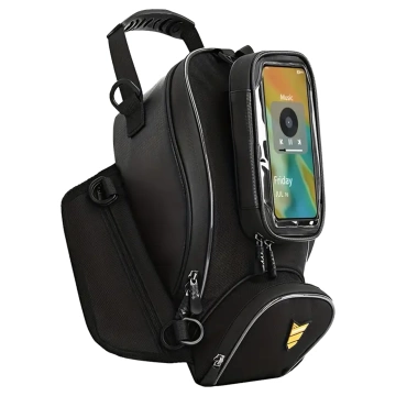 Motorradtasche mit abnehmbarer Handyhülle, wasserdichte Motorradtasche mit Fächern und Tankhalterung, geräumig und robust, MotoRider™ – Schwarz