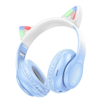 Słuchawki bezprzewodowe nauszne Bluetooth HOCO W42 Kocie Uszy Błękitny Niebieski