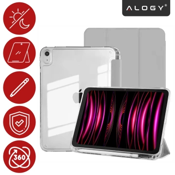 Etui do Apple iPad 11gen. 11" 2025 / 10gen. 10.9" 2022 Ochronne Hybrydowe z Miejscem na Rysik, Składana Okładka, Funkcja Podstawki, Alogy HybridBook™ Case  – Szare
