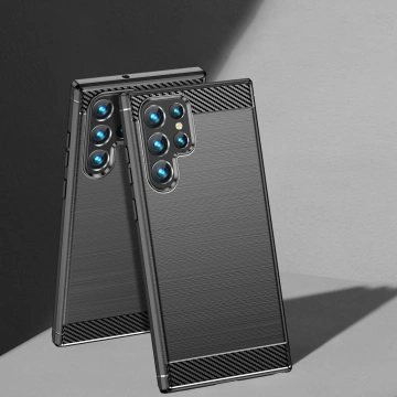 Etui na telefon Carbon Case do Samsung Galaxy S23 Ultra elastyczny silikonowy karbonowy pokrowiec Czarne