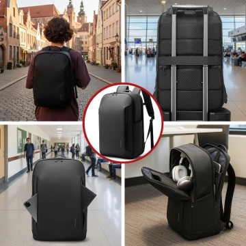 Bange wasserdichter Rucksack für 15,6-Zoll-Laptop, Stadtreisender, 45 x 30 x 16 cm, für Arbeit, Flugzeug, Herren, Damen, mit USB-Anschluss Schwarz