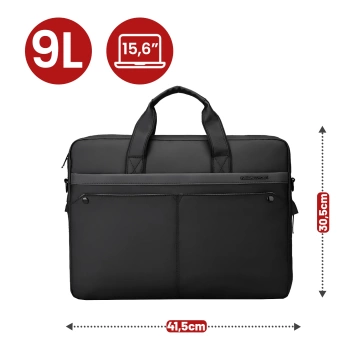 Torba na Laptopa 15.6" Mark Ryden, Wodoodporna, Elegancka i Pojemna 9L, Lekka 0.5 kg, z Kieszenią na Laptopa i Tablet 9.7", Pasek na Walizkę – Czarna