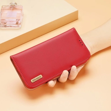 Dux Ducis Hivo Leather Flip Cover Echtes Leder Wallet für Karten und Dokumente iPhone 14 Pro Rot