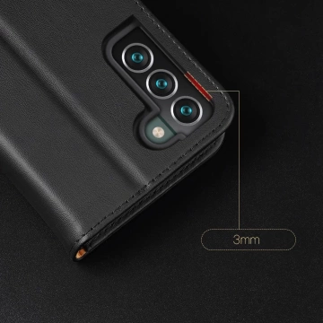 Dux Ducis Hivo skórzane etui z klapką pokrowiec ze skóry naturalnej portfel na karty i dokumenty Samsung Galaxy S22+ (S22 Plus) niebieski