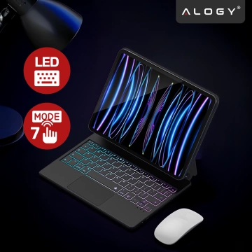 Etui z Klawiaturą do do Apple iPad Pro 11" 2021/2020 iPad Air 10.9" 2022/2020 iPad Air 11" 2024/2025 , Touchpad i Podświetlenie LED, Magnetyczne Mocowanie, Alogy MagnetKeyboard™ Case – Czarne