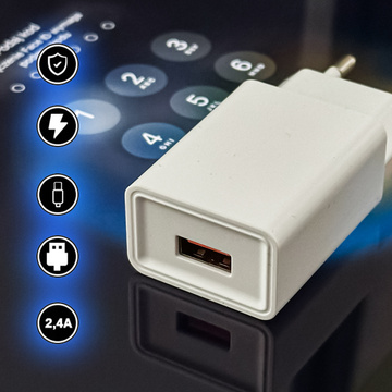  Ładowarka sieciowa USB + kabel USB - Lightning do iPhone 1m szybka 2.4A 12W Denmen Biała