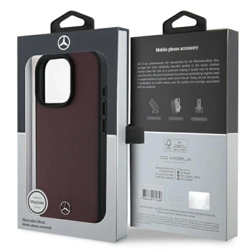 Etui Mercedes do iPhone 16 Pro Max 6.9" Czerwone MagSafe Hardcase Textured And Plain Leather 