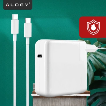 Netzteil für Apple MacBook, Alogy Universal-Ladekabel, 2 m, USB-C auf USB-C, Schnellladefunktion PowerDelivery PD, 61 W, Weiß