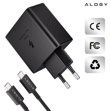 USB-C Typ C PD Premium Wandladegerät schnelles 45W 3A Typ-C Kabel 1M Alogy schwarz