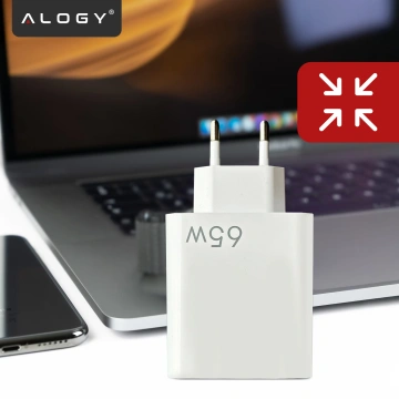 Ładowarka sieciowa USB-A + USB-C – szybkie ładowanie QC 3.0 i PD 33W 65W, kompaktowa, uniwersalna do telefonu i laptopa – Alogy GaN PowerCharge™ Biała