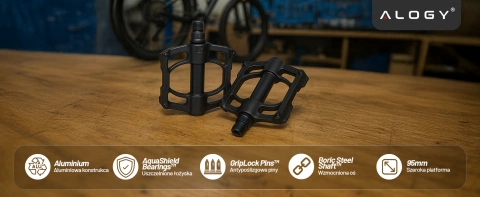 Pedały rowerowe Alogy do roweru szosowego i górskiego platformowe MTB aluminiowe komplet 2szt Aluminium z potrójnym łożyskiem Czarne