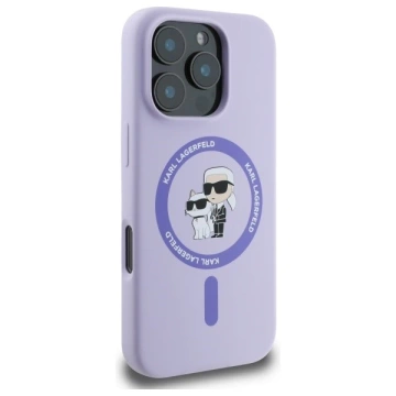 Etui Karl Lagerfeld do iPhone 16 Pro 6.3" Fioletowy MagSafe Hardcase Silicone Karl&Choupette Ring 
