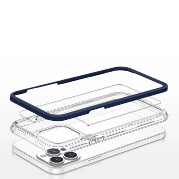 Klare 3-in-1-Hülle für das iPhone 13 Pro Max mit blauem Gel-Rahmen