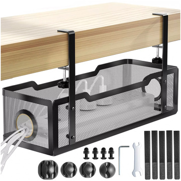 Kabel-Organizer unter der Tischplatte, Ablage für Kabel, Kabelleisten, Tischplatte, Metallschreibtisch, Alogy 34 cm Schwarz