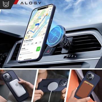 Etui do iPhone 15 Plus MagSafe Matt Case Cover matowe obudowa Alogy Ring pancerne na telefon Granatowe + Szkło