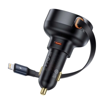 Baseus Retractable 55W Ładowarka Samochodowa USB-C + Lightning 70 cm