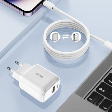 Ładowarka sieciowa 20W USB + typ C USB-C PD QC 3.0 +  Kabel 1M do iPhone iPad iPod biały