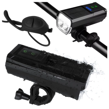 Lampka rowerowa solarna przód LED przednia światło roweru z panelem słonecznym klaksonem super mocna 1000LM 4400MAH oświetlenie wodoodporna światełko na rower czarna
