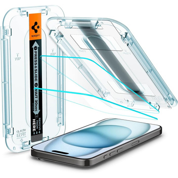 2x Panzerglas für iPhone 15 Spigen Glas.TR „EZ FIT“ Klar