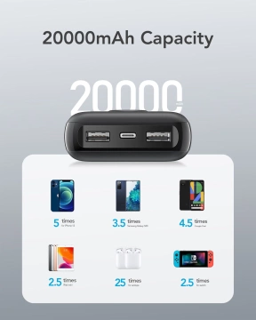 Powerbank Bateria zewnętrzna VEGER L20S - 20 000mAh LCD Quick Charge PD 20W czarny (VP2039PD  / W2039PD )