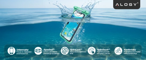 Etui Wodoodporne Uniwersalne IPX8 do Telefonów do 6.5", Wodoszczelna Ochrona na Plażę, Basen i Kajak, Dotykowy Front i Pasek na Szyję, Alogy HydroShield™ – Zielone