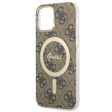 Zestaw Guess GUBPP12MH4EACSW Case+ Charger iPhone 12/12 Pro brązowy/brown hard case 4G MagSafe Print 
