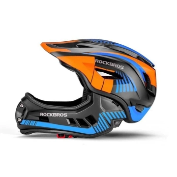 Kinderfahrradhelm mit abnehmbarem Visier Rockbros TT-32SOBL-M Größe M - Schwarz und Orange
