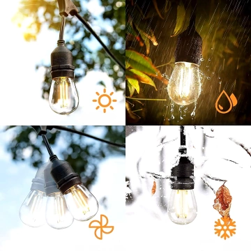 Garten-Girlandenleuchte, 10 LED-Balkonleuchten für den Garten, wasserdichte IP44-24-V-Glühbirnen