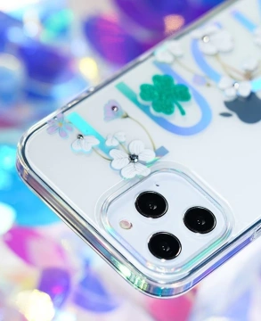 Kingxbar Lucky Series Hülle verziert mit originalen Swarovski-Kristallen iPhone 12 mini transparent (Clover)