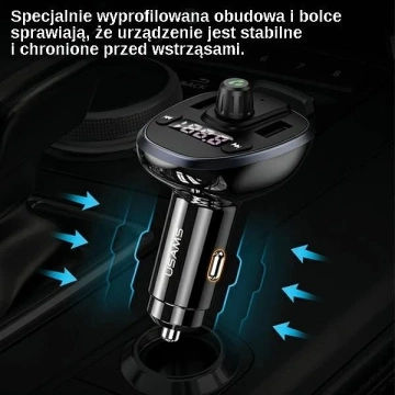  Zestaw głośnomówiący do auta USAMS C21 z transmiterem FM, Bluetooth 5.0, MP3, 2xUSB 3,4A CC115GC01 (US-CC115) czarny/black