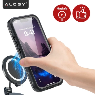 Etui Wodoodporne do Apple iPhone 17 Air 6,6", Pancerna Obudowa 360° z Przezroczystym Tyłem, Kompatybilna z MagSafe, Alogy HydroArmor™ IP68 Case – Czarne