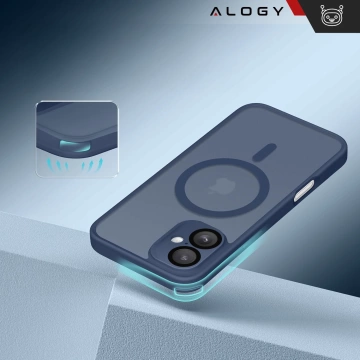 3-in-1 Hybrid-Schutzhüllen-Set mit gehärtetem Glas für Apple iPhone 16, Hybrid-MagSafe-Schutzhülle mit Linsenschutz, Alogy 3-in-1-Hüllen-Set, Marineblau