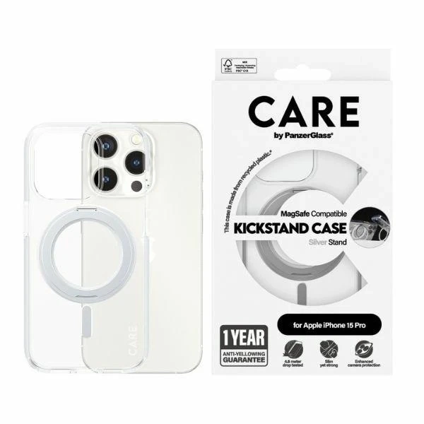 Etui do iPhone 15 Pro CARE by PanzerGlass Kickstand MagSafe Silver