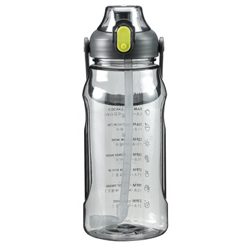 Flasche, Trinkflasche mit Strohhalm, 1,5l, motivierend, mit Erinnerung, mit motivierender Maßnahme, mit Griff, schwarze Waschbürste