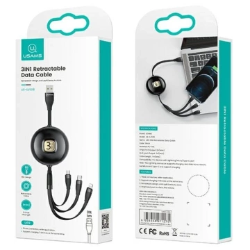 USAMS Kabel U69 3w1 1m czarny/schwarz (lightning/microUSB/USB-C)