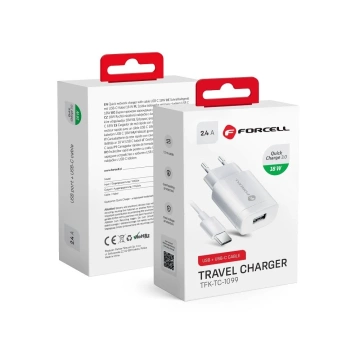 Ładowarka sieciowa Forcell QC 3.0 USB-C 18W + Kabel 1.2m Biała