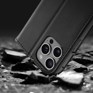 Etui do iPhone 16 Pro Dux Ducis Hivo Skórzane z RFID Czarne