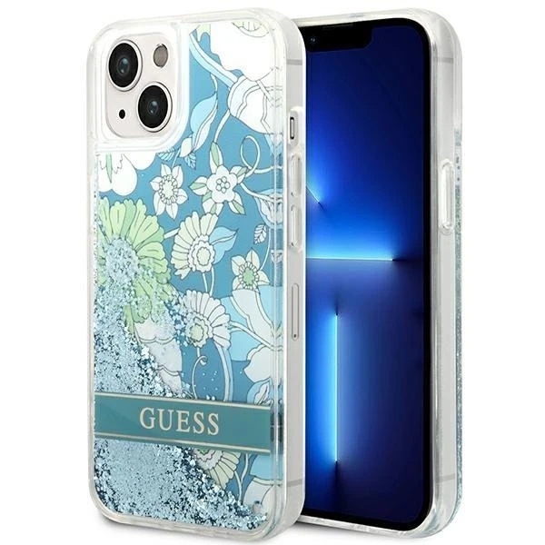 Etui Guess GUHCP14SLFLSN für Apple iPhone 14 6,1" zielony/green Hardcase Flower Liquid Glitter
